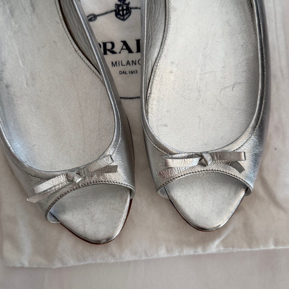 Rare Vintage Prada Early 2000s Silver Peep-Toe Women's Shoes size 41 - Picture 9 of 14